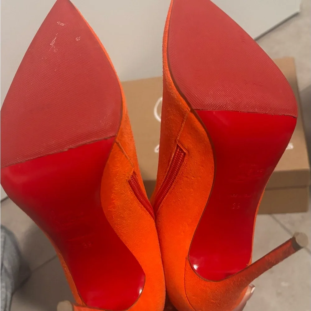 Christian Louboutin Women's Vibrant Orange Heeled Booties - Picture 2 of 3